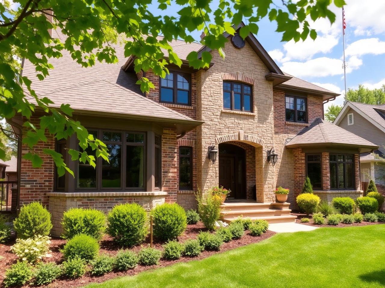 Brick and stone two-story home exterior